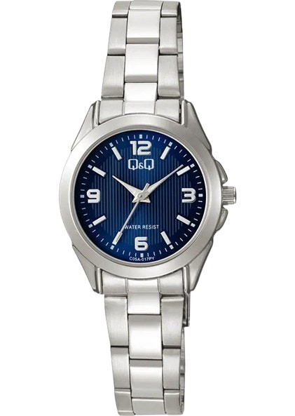 Reloj redondo en metal con esfera azul