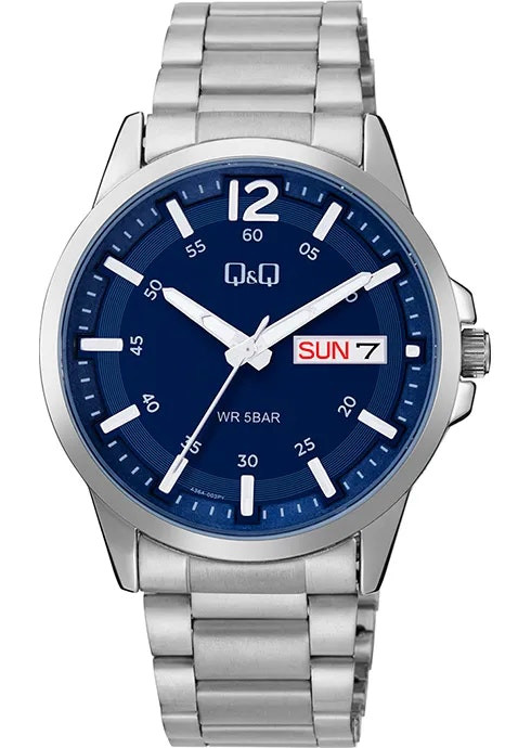 Reloj metálico redondo de 42 mm con esfera azul