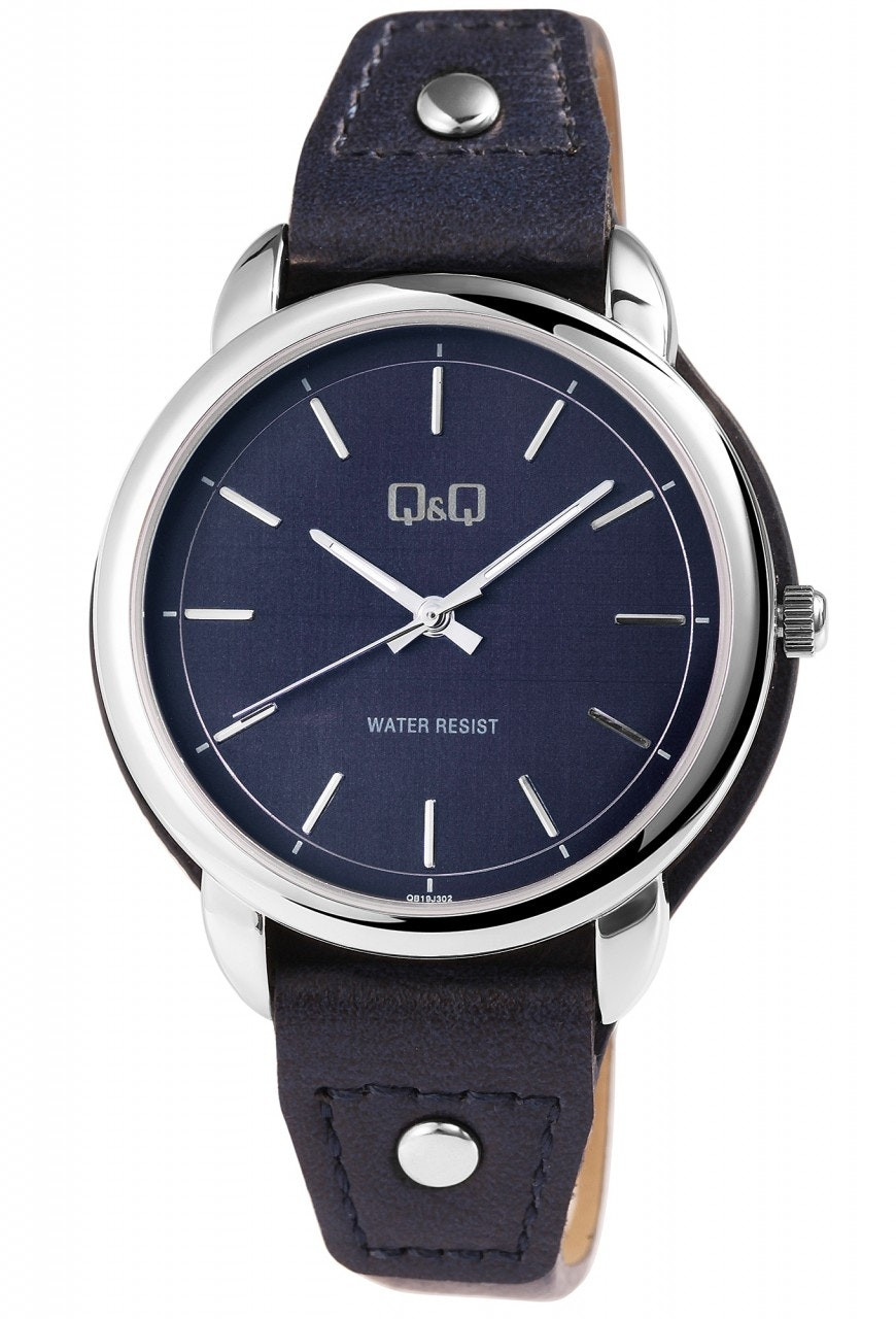 Reloj analógico femenino caja acero inoxidable correa azul imitación piel