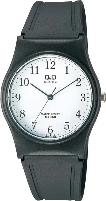 Unisex analog watch with resin round case and black strap
