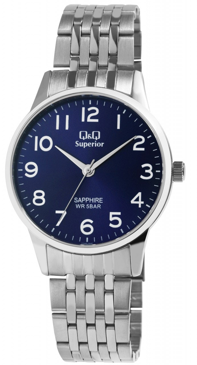 Reloj analógico acero inoxidable esfera azul cristal de zafiro