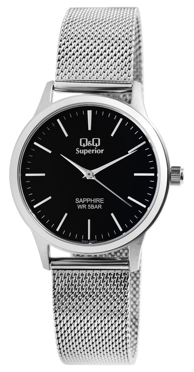 Reloj unisex acero inoxidable esfera negra correa de malla