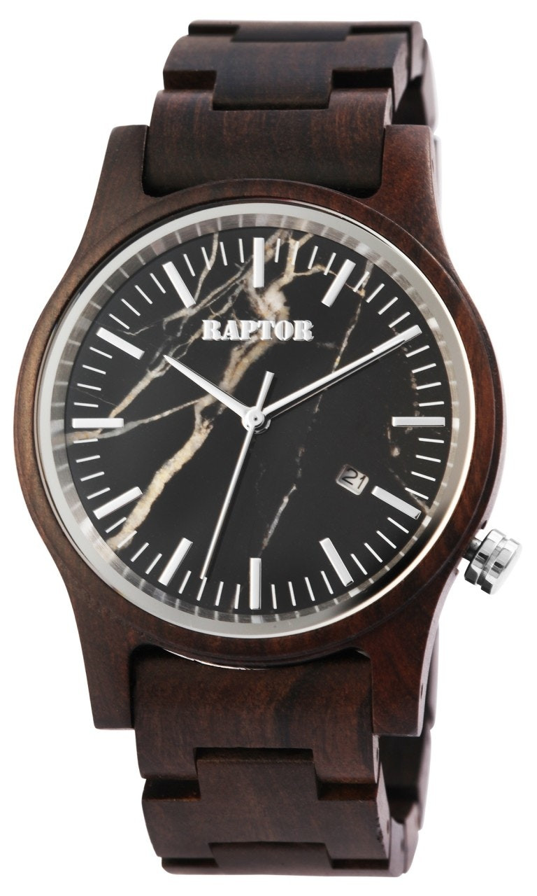 Wooden wristwatch with Miyota movement and date