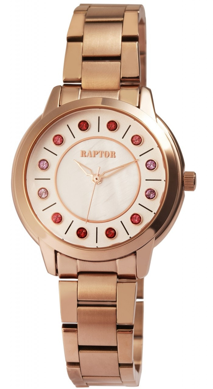 Reloj analógico en acero con esfera de nácar e índices de cristal
