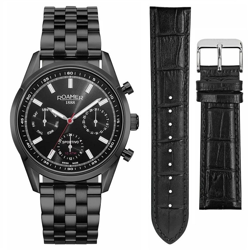 Reloj deportivo Roamer Swiss Sportivo Set con acabado y correa negras