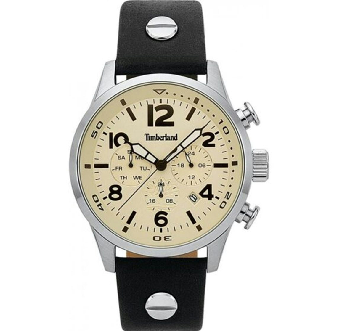 Casual leather watch with beige dial 44 mm