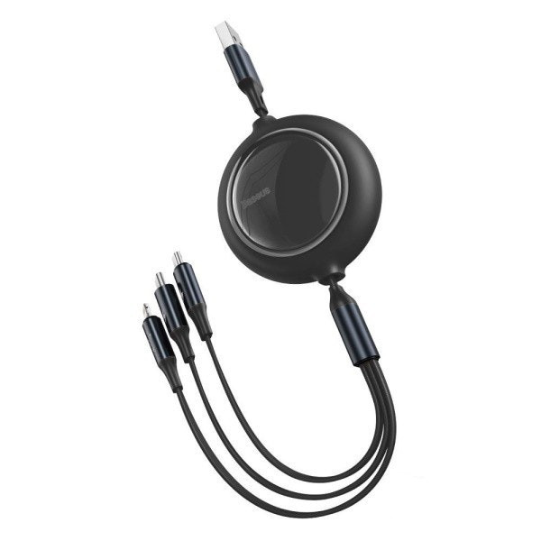 Retractable USB cable with MicroUSB, USB-C and Lightning