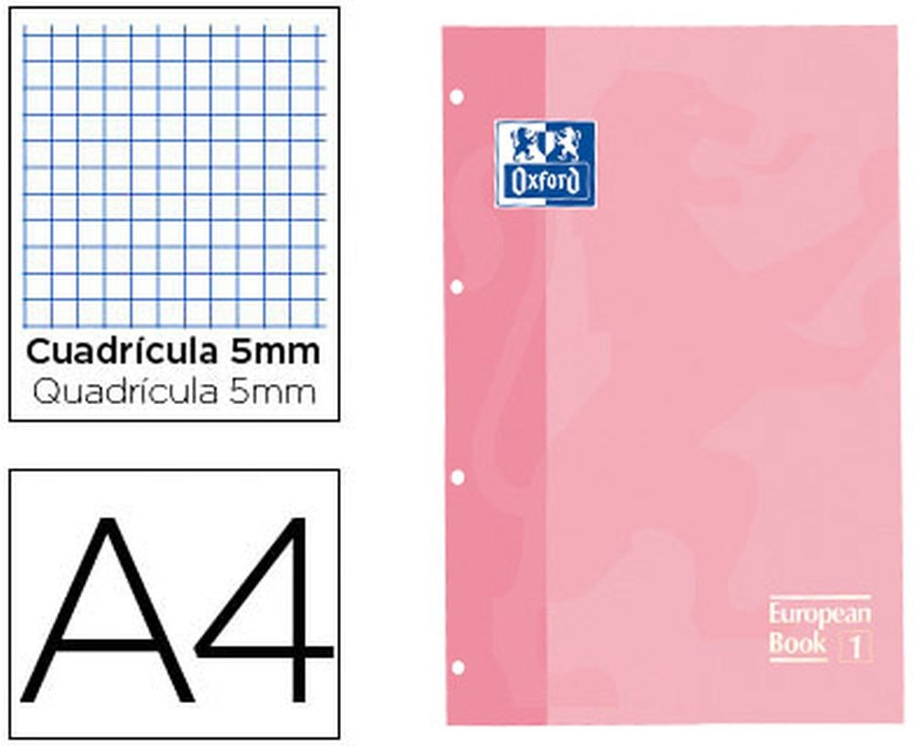 Recambio A4 Cuadriculado 90 g/m² 80 Hojas 5 mm 4 Perforaciones Rosa