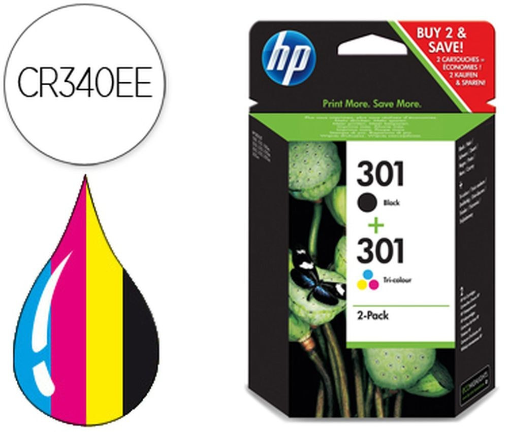 Pack de 2 cartuchos HP 301 negro y tricolor