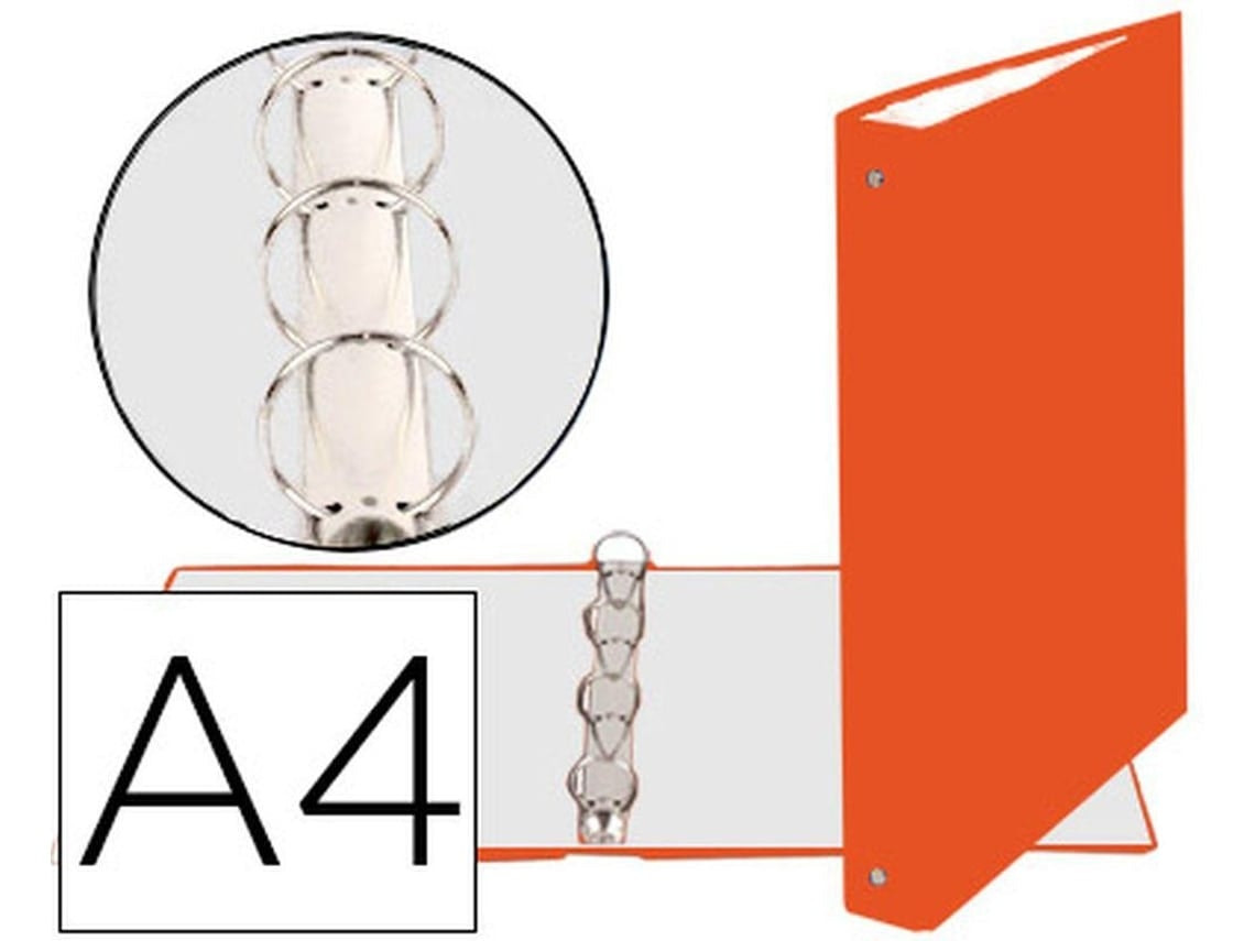 Carpeta A4 4 anillas redondas 30 mm cartón forrado naranja