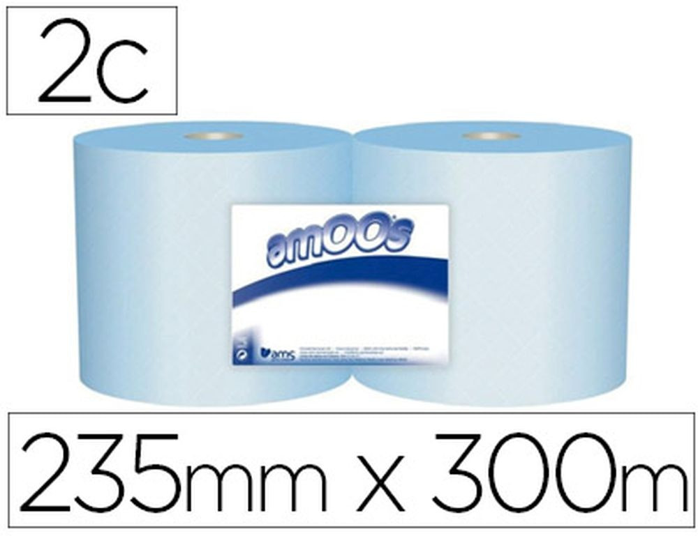 Papel secamanos industrial 2 capas azul 235 mm x 300 m pack de 2 rollos