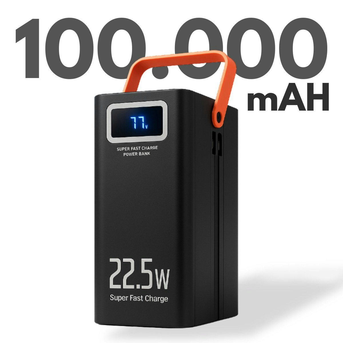 Powerbank 100000 mAh carga rápida 22.5W 6 puertos pantalla LED linterna