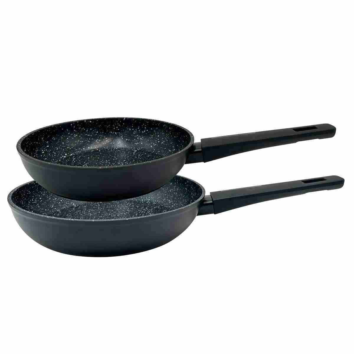 Juego de 2 sartenes de aluminio con revestimiento efecto piedra y mangos soft-touch