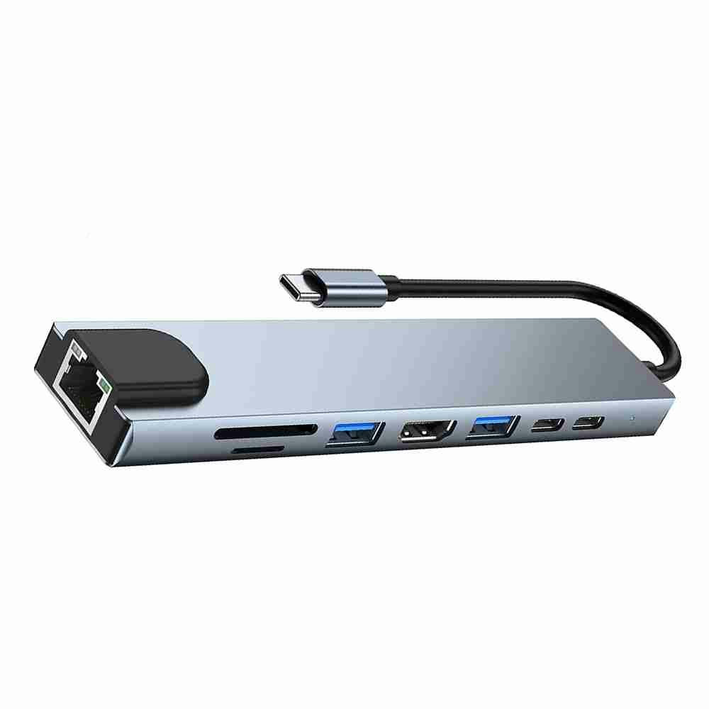 HUB USB-C 8 en 1 con HDMI 4K, Ethernet y lectores de tarjetas