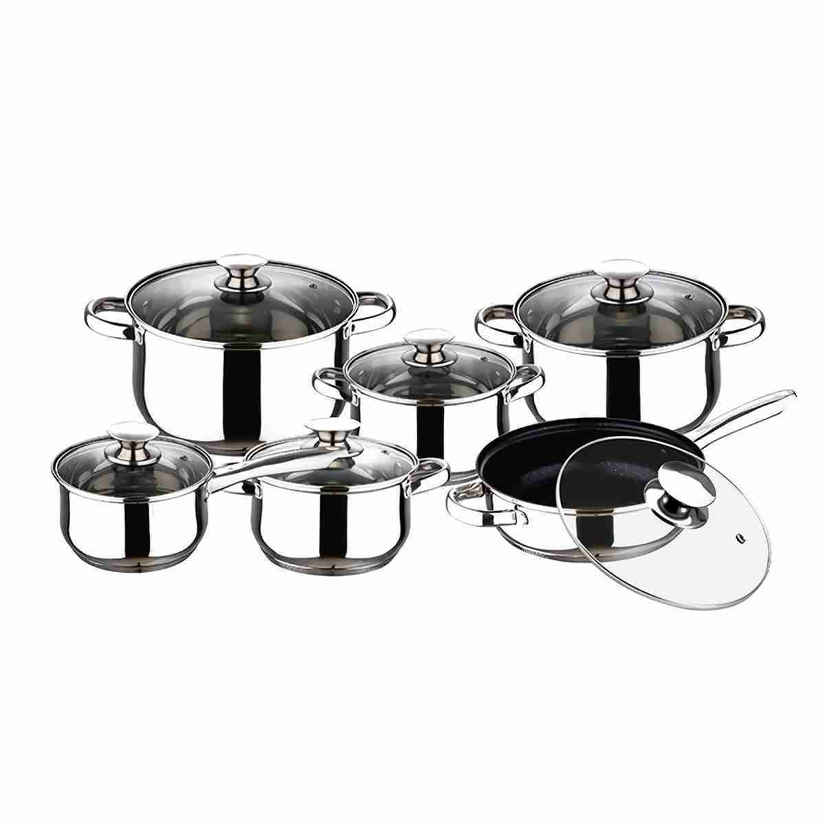 12-piece stainless steel cookware set with non-stick coating