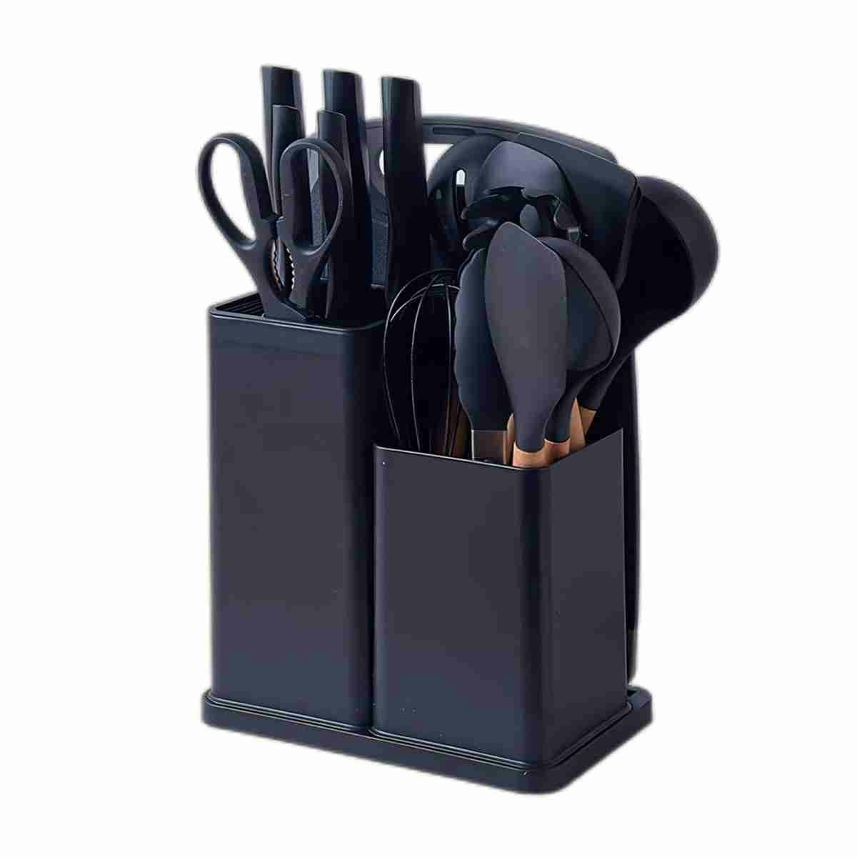 19-piece kitchen utensil set silicone with cutting board and knives