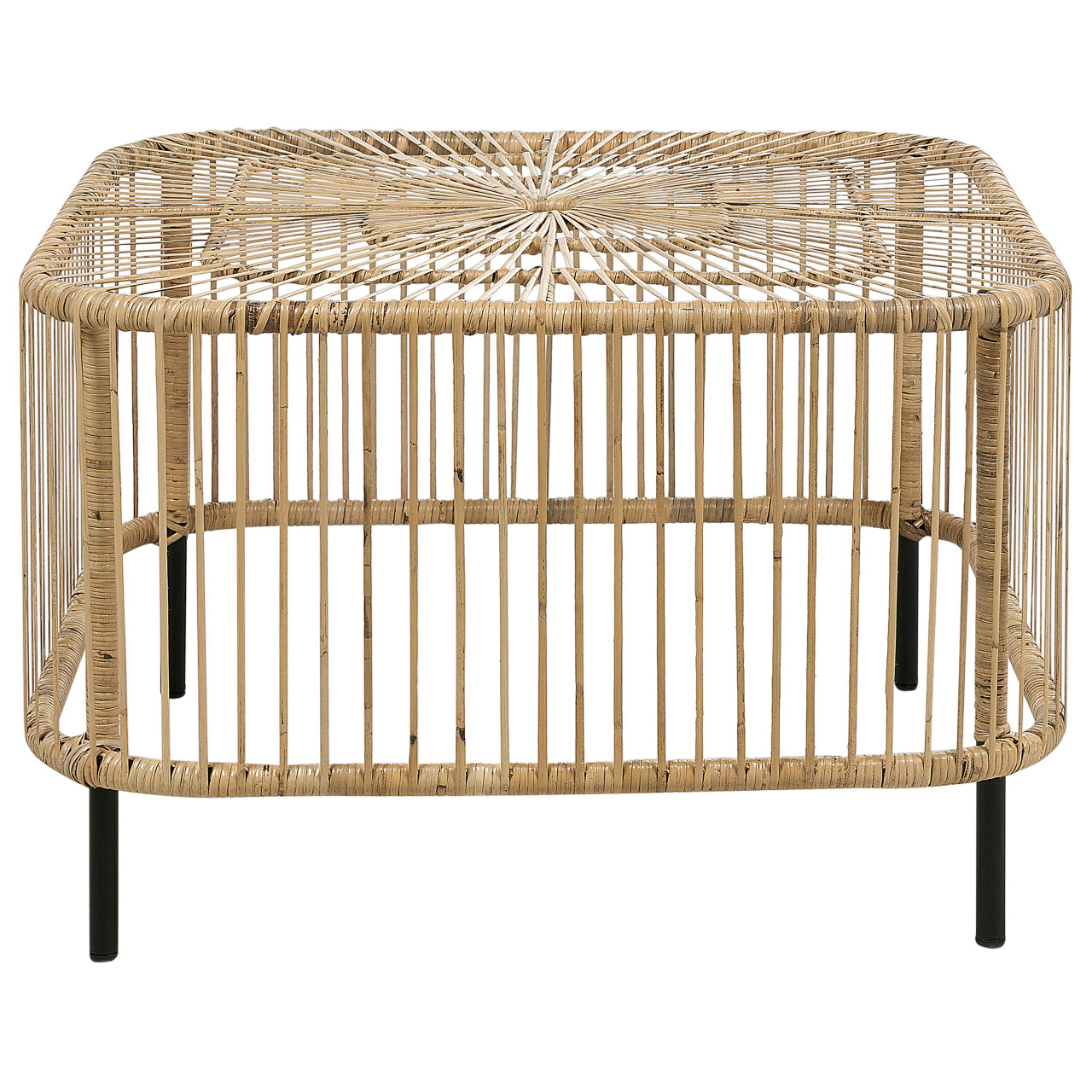 Conjunto lounge boho de rattan con sofá 2 plazas, 2 sillas y mesa de centro