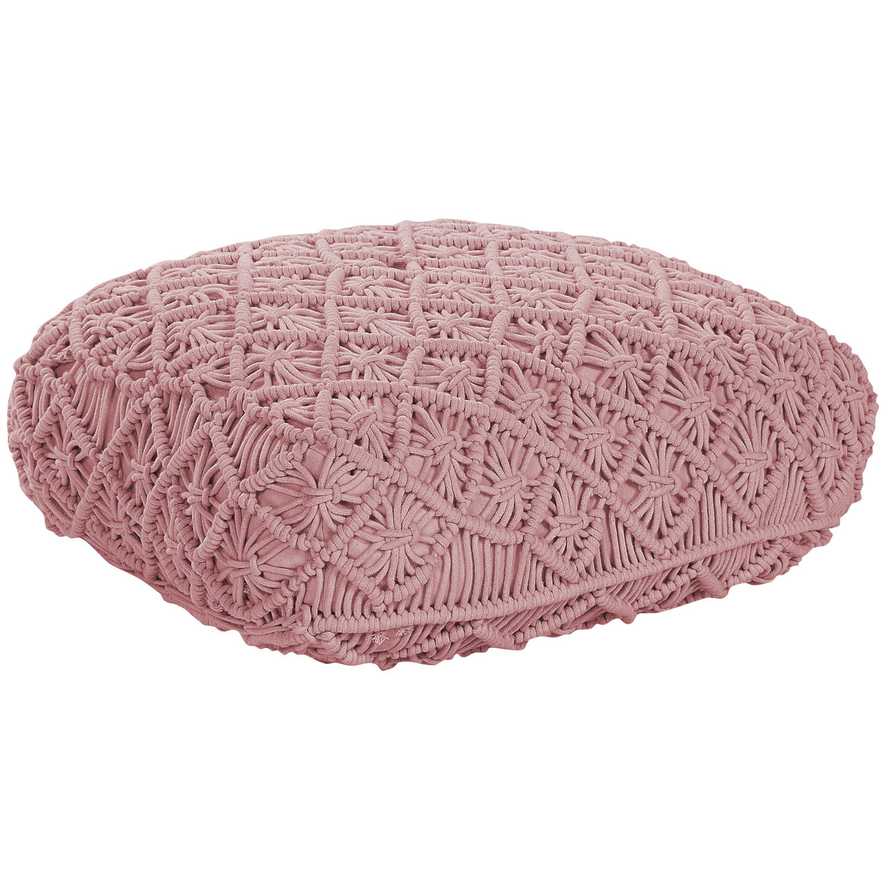 Almofada de chão quadrada padrão macramé algodão rosa