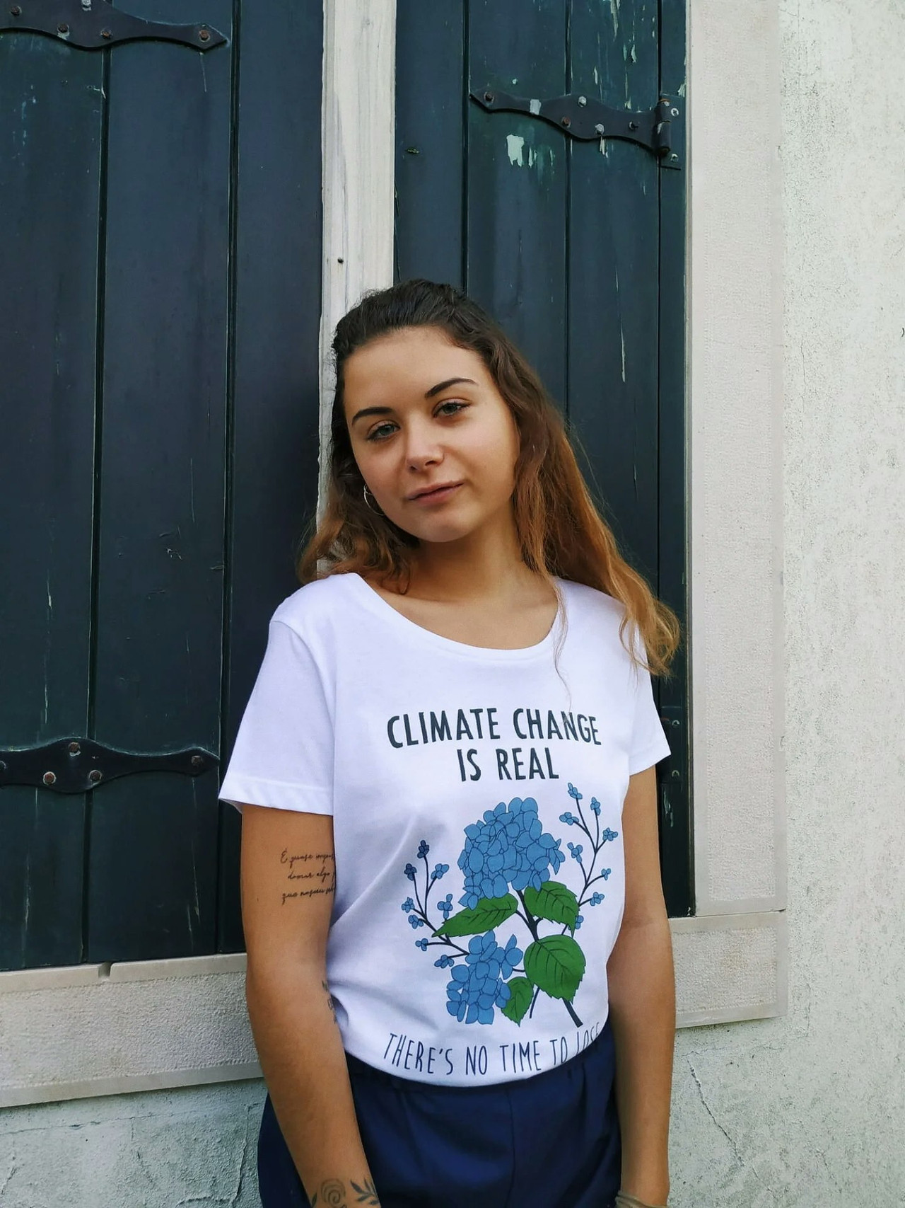 T-shirt with "Climate Change Is Real" print in organic cotton
