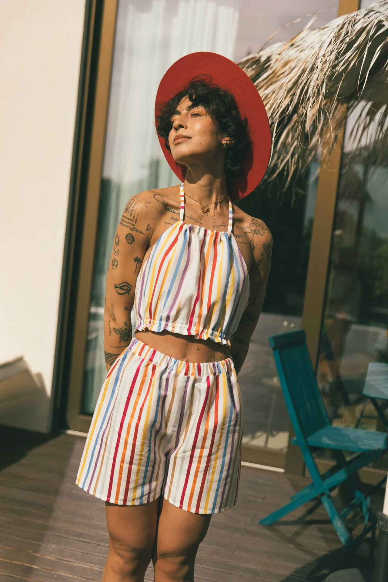 Shorts de verano a rayas con cintura elástica