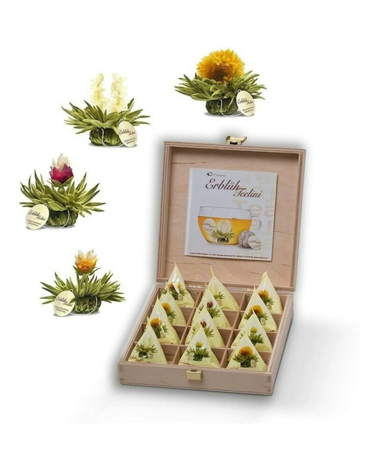 Flores de té blanco caja de madera 12 unidades
