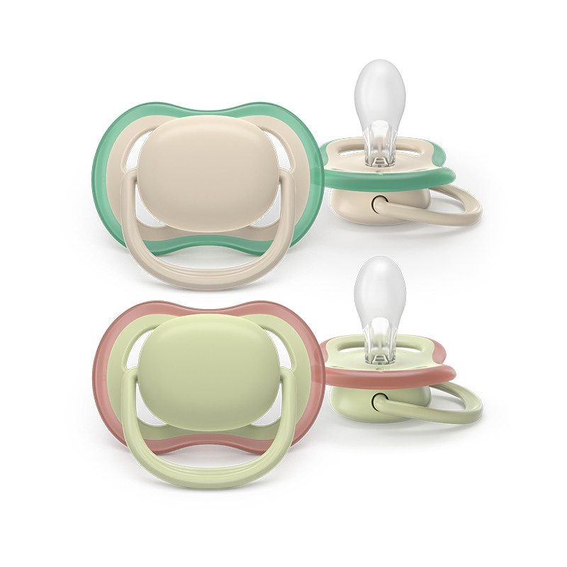 Ultra Air Pacifiers 2-pack silicone beige and green 6-18M