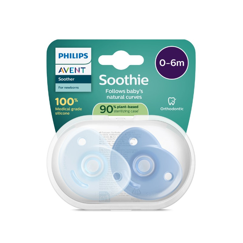 Chupete Soothie silicona médica azul 0-6 meses 2 unidades con estuche esterilizador