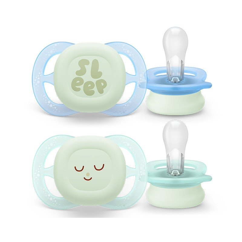 Philips Avent Ultra Start Chupeta Noturna Azul e Verde 0-2M | 2 Chupetas Brilham no Escuro