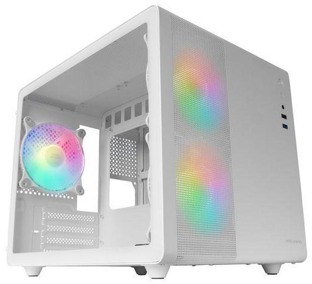 Caja PC gaming MC-400 blanco con vidrio templado y 3 ventiladores FRGB 120 mm