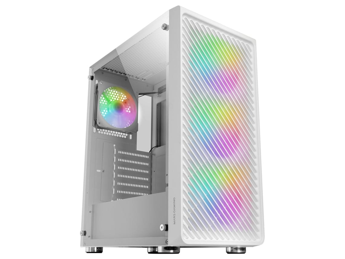 ATX PC case with tempered glass and 4 ARGB fans, white