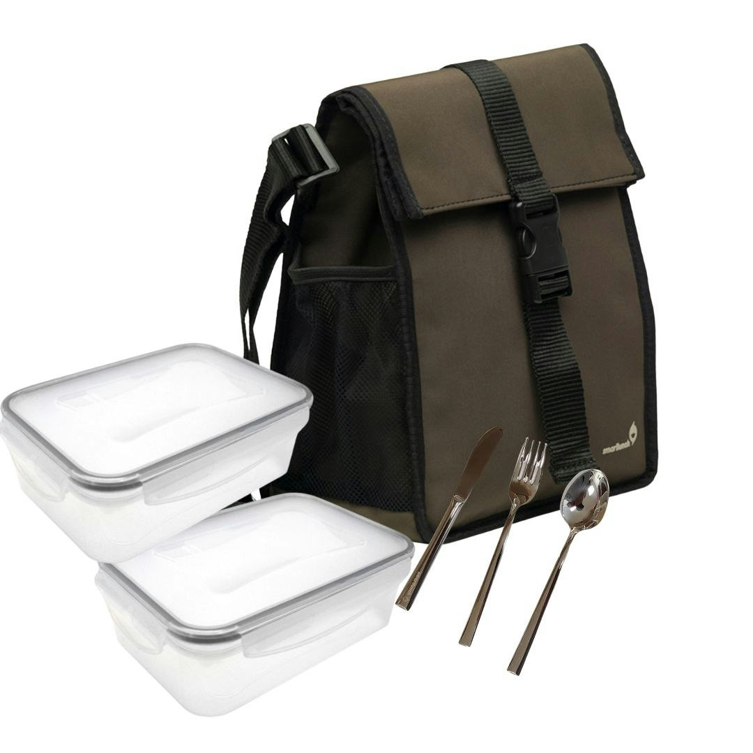 Set Lancheira Square Smartlunch 2x500ml e talheres Verde