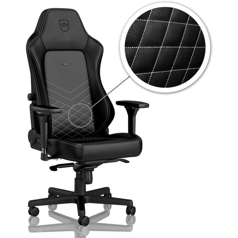 Silla HERO PU sintética Negra con costura blanca platino