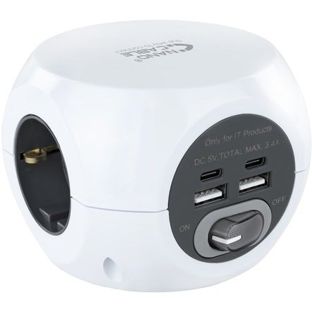 3-socket power strip with 4 USB ports (2 USB-A, 2 USB-C) with switch