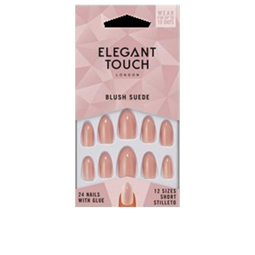 Uñas postizas cortas stiletto con pegamento, blush suede, pack de 24