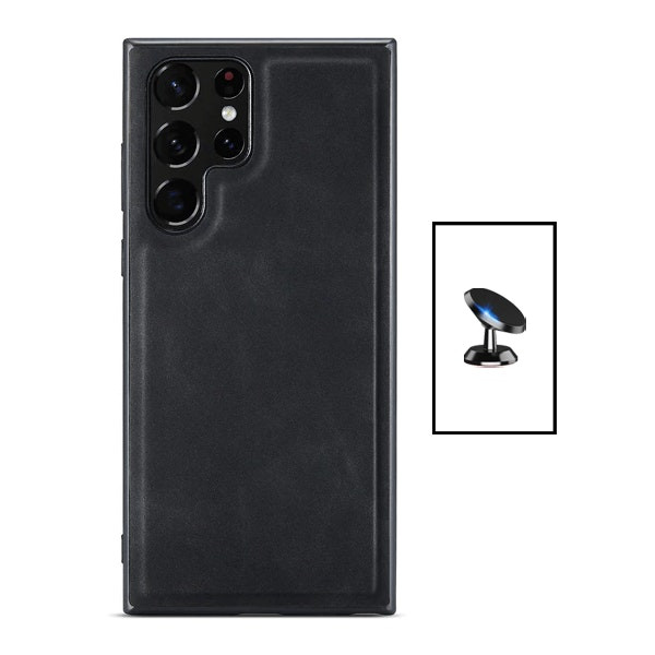 Funda de cuero magnética con soporte magnético para Samsung Galaxy S22 Ultra - Negra