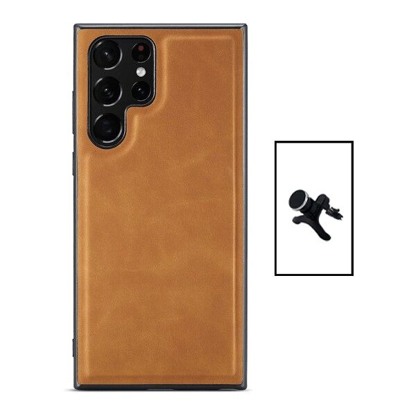 Magnetic leather case and car magnetic mount for Galaxy S22 Ultra