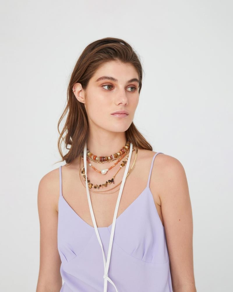 Silk top with thin straps and pleats