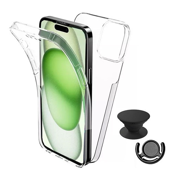 Funda 360° para iPhone 16 Pro con Gripholder y Soporte - Transparente/Negro