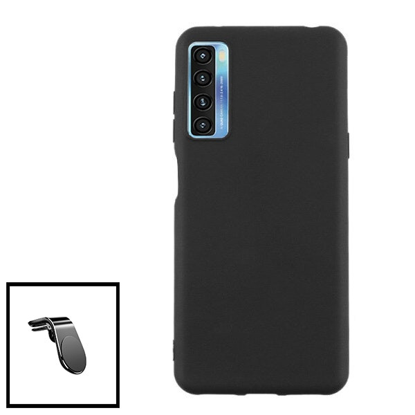 Liquid silicone case and magnetic car mount for TCL 20 5G - Black
