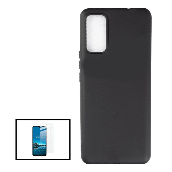 Liquid silicone case with Clearglass tempered glass for TCL 20Y - Black