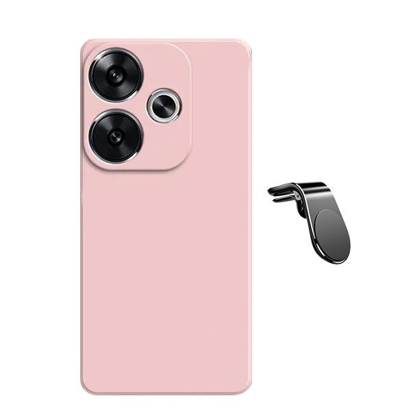 Funda de silicona líquida y soporte magnético para rejilla de coche para Xiaomi Poco F6 - Rosa