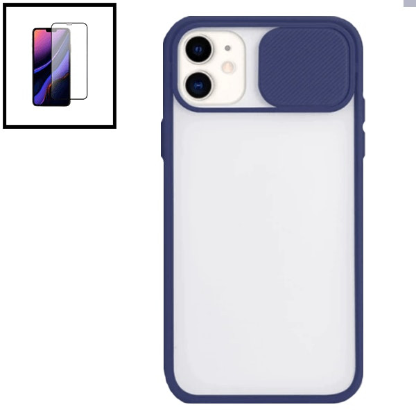 Funda translúcida antiimpactos con ventana deslizante y protector 5D para iPhone XR