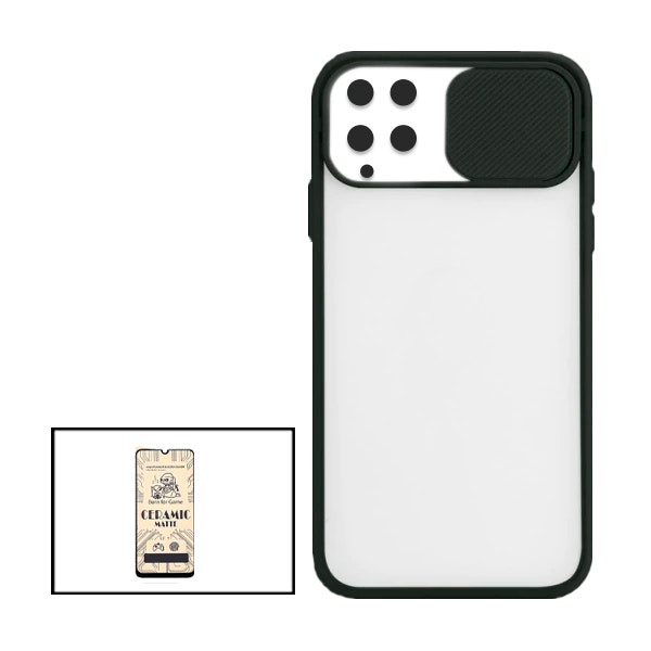 Funda con ventana deslizante y protector CeramicGlass para Galaxy F22 - Negro