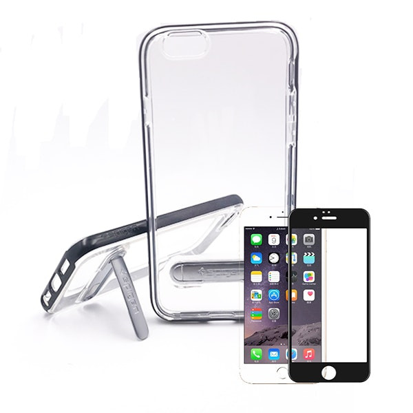 Funda Crystal Hybrid con vidrio templado Full Cover para iPhone 6/6S - Negro