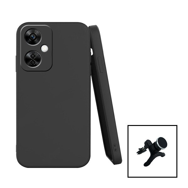 Funda de silicona líquida y soporte magnético para Oppo K11X - Negro