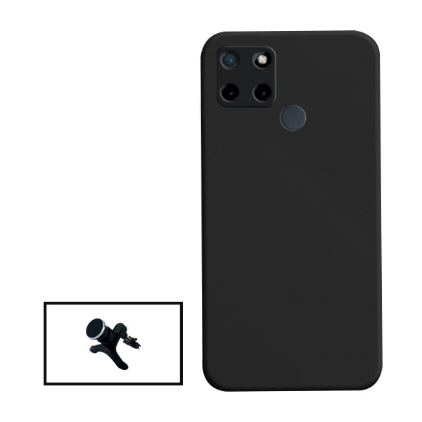 Kit soporte magnético de coche y funda de silicona líquida para Narzo 50A - Negro