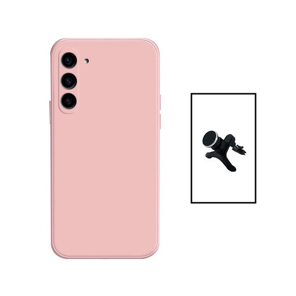 Soporte magnético de coche y funda de silicona líquida para Samsung Galaxy A34 5G - Rosa