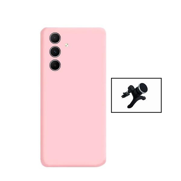 Soporte magnético de coche y funda de silicona para Samsung Galaxy A35 5G - Rosa