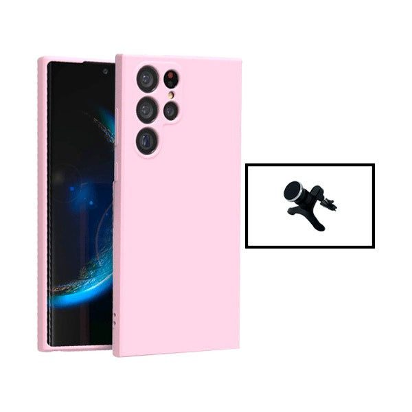 Funda de silicona líquida y soporte magnético para Samsung Galaxy S22 Ultra 5G - Rosa