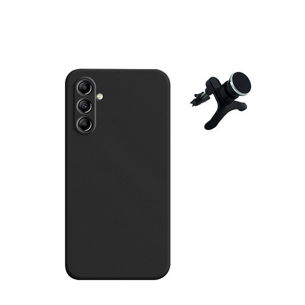Kit Suporte Magnético Reforçado de Carro + Capa Silicone Líquido para Samsung Galaxy M15 5G - Preto